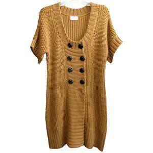 Soft Surroundings City Sweater L Golden Brown Wool Blend Button Front Long 22662